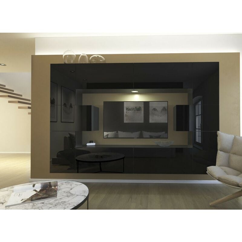 Azura Home Design - Ensemble meuble tv next 4 AN4-17B-HG20-1A noir brillant 240 cm