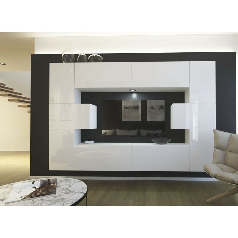 Azura Home Design - Ensemble meuble tv next 4 AN4-17W-HG22-1A blanc brillant 240 cm