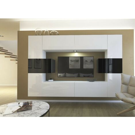 Ensemble meuble TV NEXT 4 AN4-17WB-HG23-1A blanc-noir brillant 240 cm