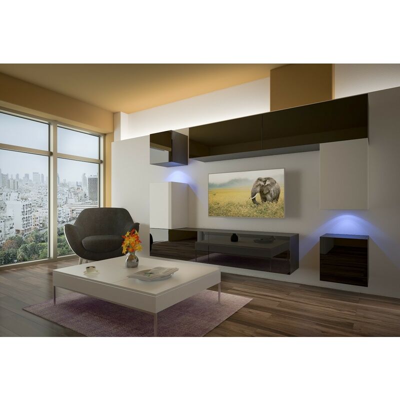 Azura Home Design - Ensemble meuble tv next 5 AN5-17BW-HG23-1A noir-blanc brillant 240 cm