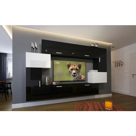 Ensemble meuble TV NEXT 6 AN6-17BW-HG21-1A noir-blanc brillant 204 cm