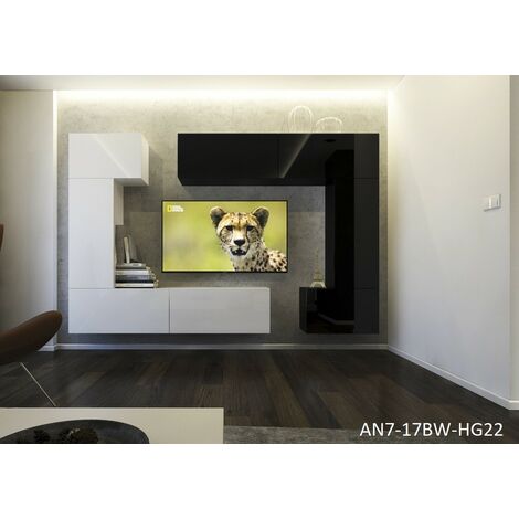 Ensemble meuble TV NEXT 7 AN7-17BW-HG22-1B blanc-noir brillant 272 cm