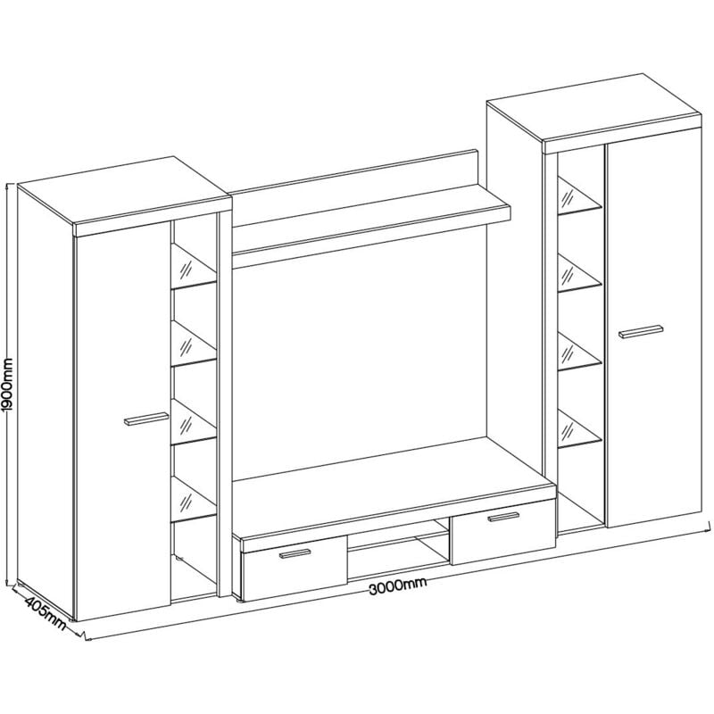 Azura Home Design - Ensemble meuble tv rumba xl 300 cm en plusieurs couleurs - Couleur: Chêne-Graphite - Avec Buffet