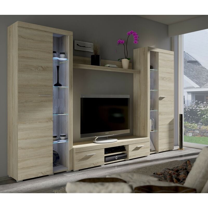 Azura Home Design - Ensemble meuble tv rumba xl 300 cm en plusieurs couleurs - Couleur: Chêne Sonoma - Sans Buffet - Chêne Sonoma
