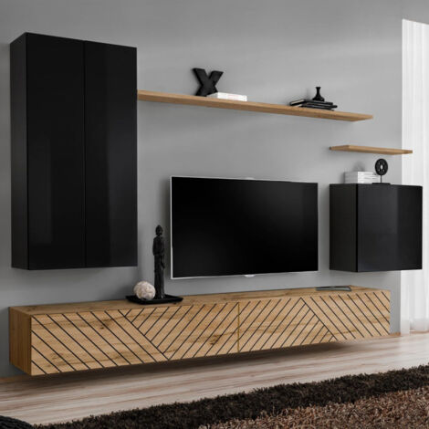 Ensemble Meuble TV "Switch Lamel II" 270cm Naturel & Noir