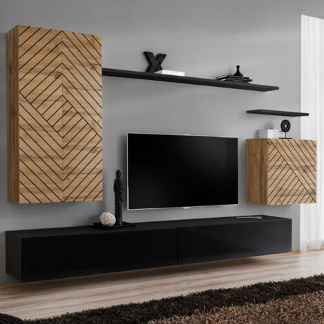 Ensemble Meuble TV "Switch Lamel II" 270cm Noir & Naturel