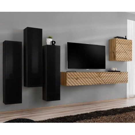 Ensemble Meuble TV "Switch Lamel III" 330cm Naturel & Noir