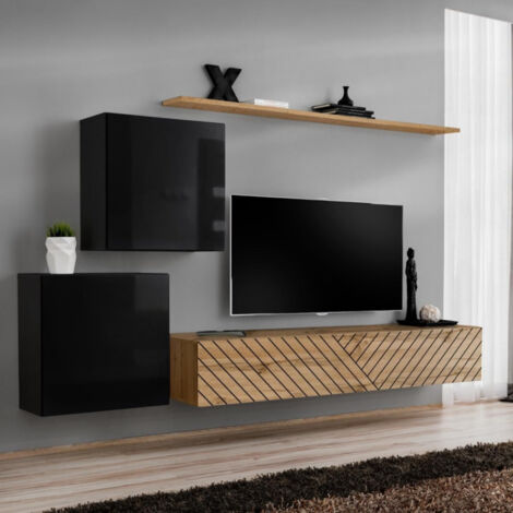 Ensemble Meuble TV "Switch Lamel V" 250cm Naturel & Noir