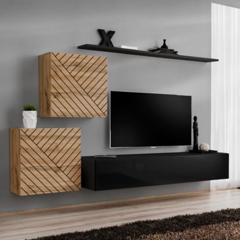 Ensemble Meuble TV "Switch Lamel V" 250cm Noir & Naturel