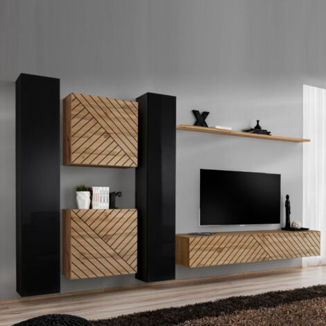 Ensemble Meuble TV "Switch Lamel VI" 330cm Naturel & Noir