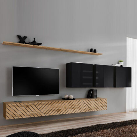 Ensemble Meuble TV "Switch Lamel VII" 340cm Naturel & Noir