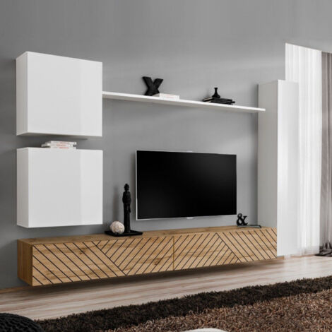 Ensemble Meuble TV "Switch Lamel VIII" 280cm Naturel & Blanc