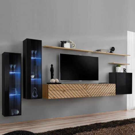 Ensemble Meuble TV "Switch Lamel XI" 330cm Naturel & Noir