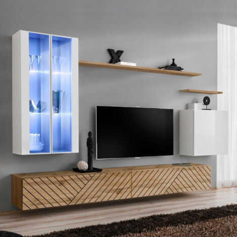 Ensemble Meuble TV "Switch Lamel XII" 270cm Naturel & Blanc