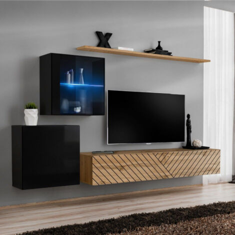 Ensemble Meuble TV "Switch Lamel XV" 260cm Naturel & Noir