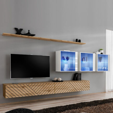 Ensemble Meuble TV "Switch Lamel XVII" 340cm Naturel & Blanc