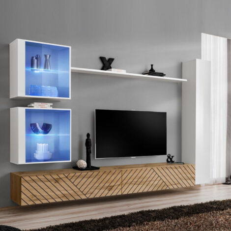 Ensemble Meuble TV "Switch Lamel XVIII" 280cm Naturel & Blanc
