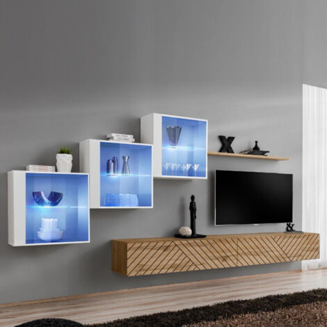 Ensemble Meuble TV "Switch Lamel XX" 330cm Naturel & Blanc