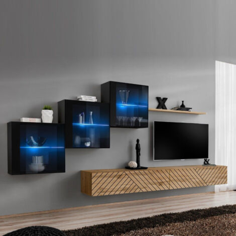 Ensemble Meuble TV "Switch Lamel XX" 330cm Naturel & Noir