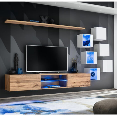 Ensemble Meuble TV "Switch XXI" 260cm Naturel & Blanc