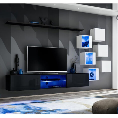 Ensemble Meuble TV "Switch XXI" 260cm Noir & Blanc