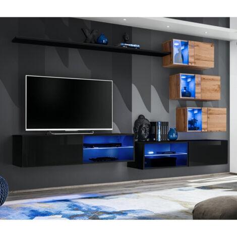 Ensemble Meuble TV "Switch XXIV" 250cm Noir & Naturel