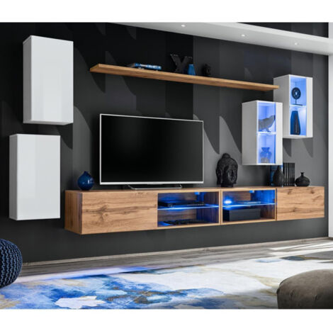 Ensemble Meuble TV "Switch XXV" 280cm Blanc & Naturel