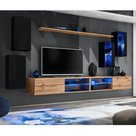 Ensemble Meuble TV "Switch XXV" 280cm Noir & Naturel