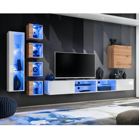 Ensemble Meuble TV "Switch XXVI" 320cm Blanc & Naturel
