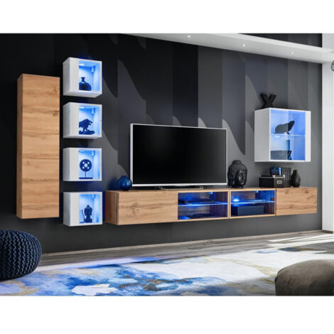 Ensemble Meuble TV "Switch XXVI" 320cm Naturel & Blanc