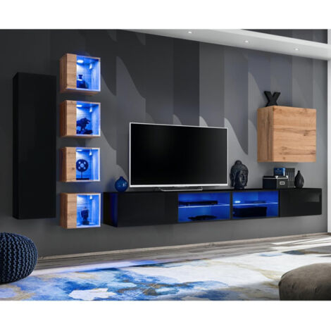 Ensemble Meuble TV "Switch XXVI" 320cm Noir & Naturel