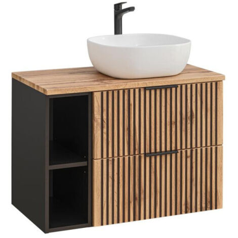 Ensemble meuble vasque à poser + 1 élément - 80 cm - Sylve Black Wotan - Livraison gratuite