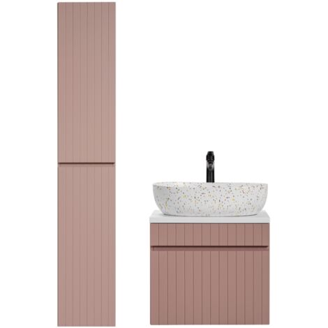 Ensemble meuble vasque à poser + colonne - 60 cm - Emblematic Rose - Livraison gratuite