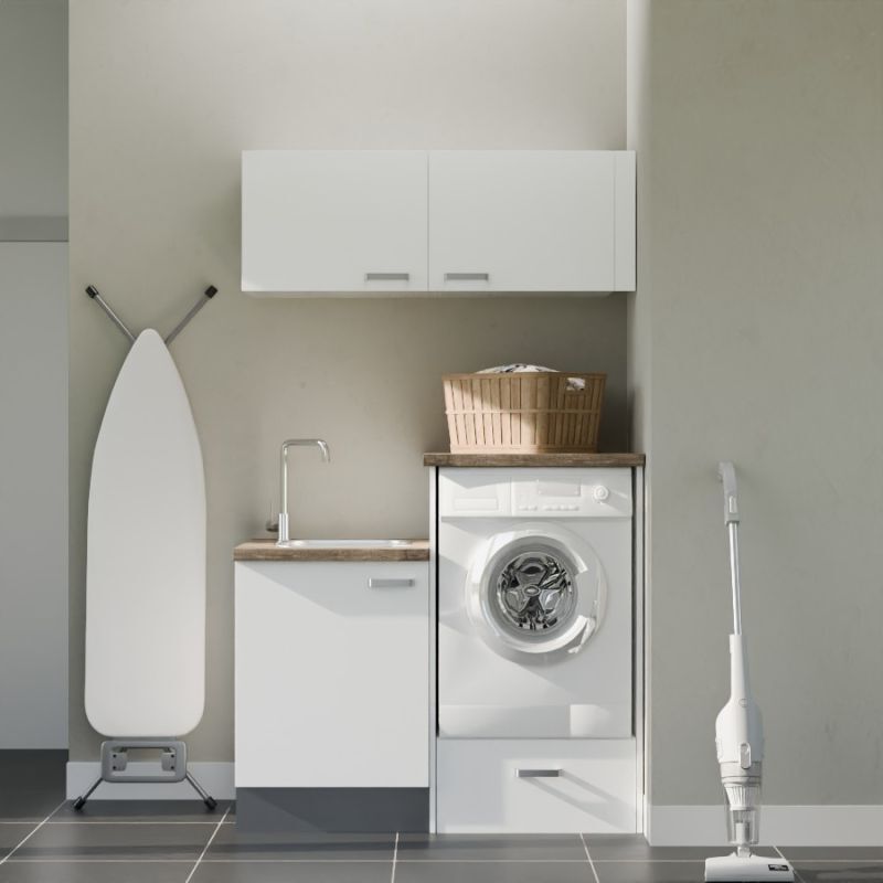Cuisibane - Ensemble meubles buanderie avec emplacement lave-linge surélevé - B06