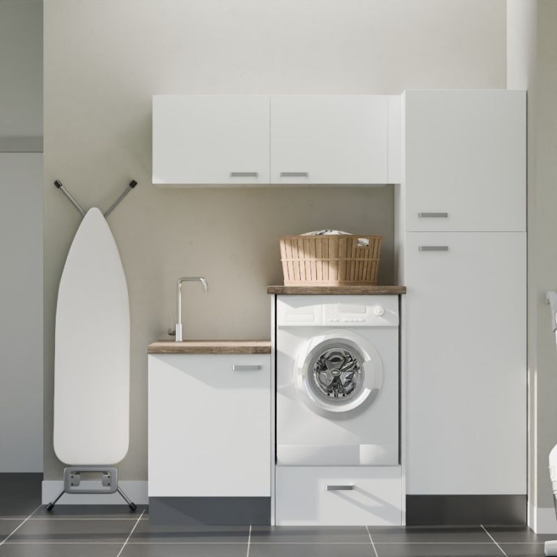 Cuisibane - Ensemble meubles buanderie avec emplacement lave-linge surélevé - B07