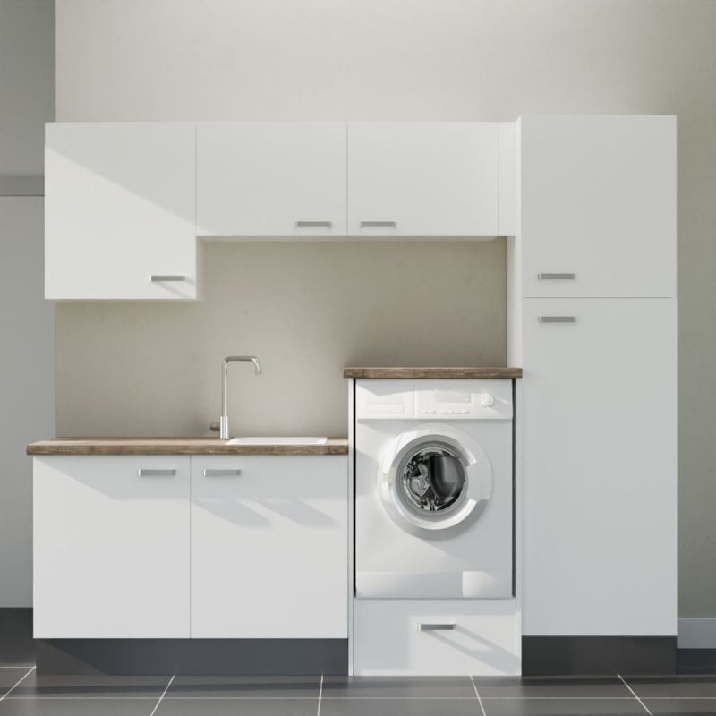 Cuisibane - Ensemble meubles buanderie avec emplacement lave-linge surélevé - B08