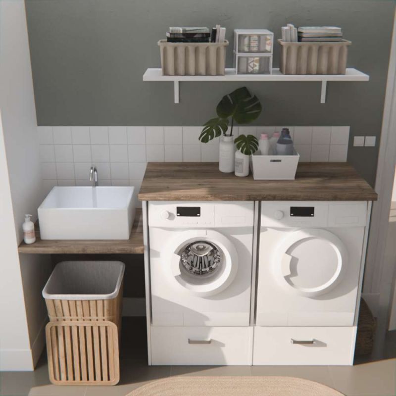 Cuisibane - Ensemble meubles buanderie - Emplacements lave-linge et sèche-linge surélevés - B09