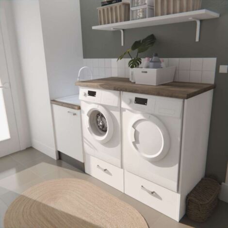 Ensemble meubles buanderie - Emplacements lave-linge et sèche-linge surélevés - B10