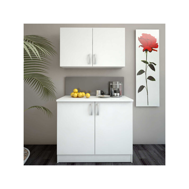 Ensemble meubles de cuisine 100 cm Blanc Mat - marta - Elément haut : l 100 x l 28 x h 60 cm Element bas : l 100 x l 60 x h 85 cm