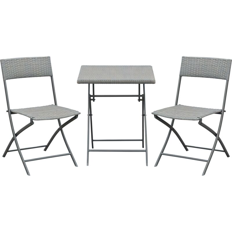Outsunny - Ensemble meubles de jardin design table carré et chaises pliables résine tressée imitation rotin gris