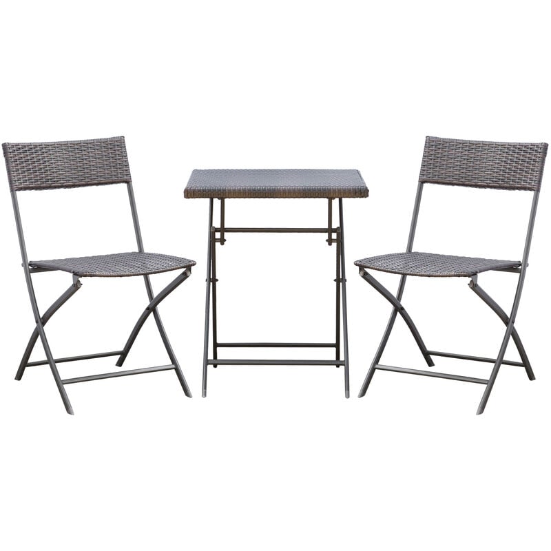 Ensemble meubles de jardin design table carré et chaises pliables résine tressée 4 fils métal noir