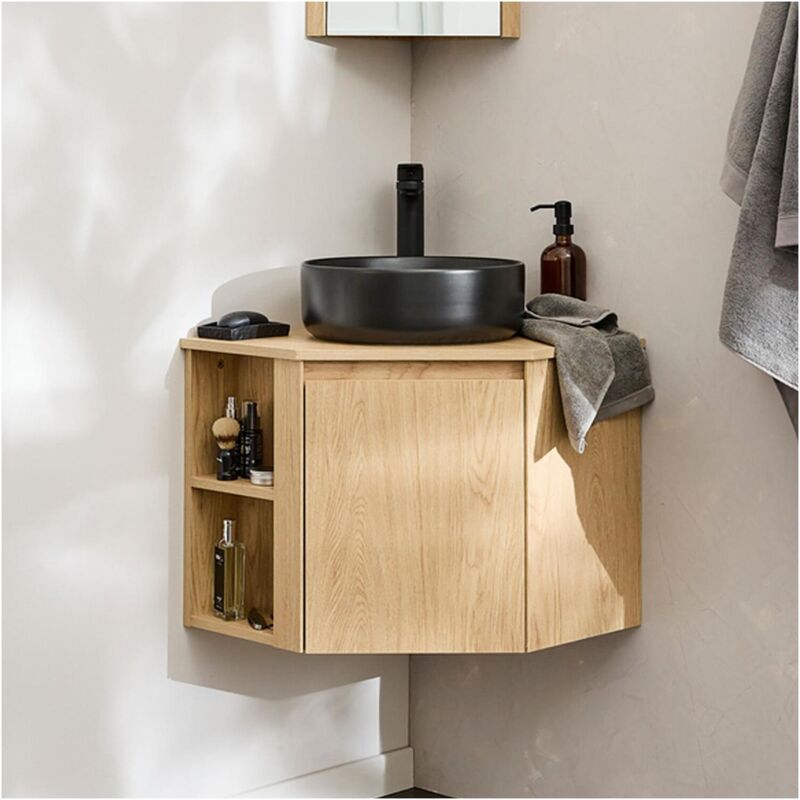 Mob-in - Ensemble meuble sous vasque d'angle + vasque diego noire
