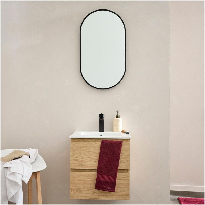 Mob-in - Ensemble meuble simple vasque 45 cm + robinet grifo + Miroir pepper