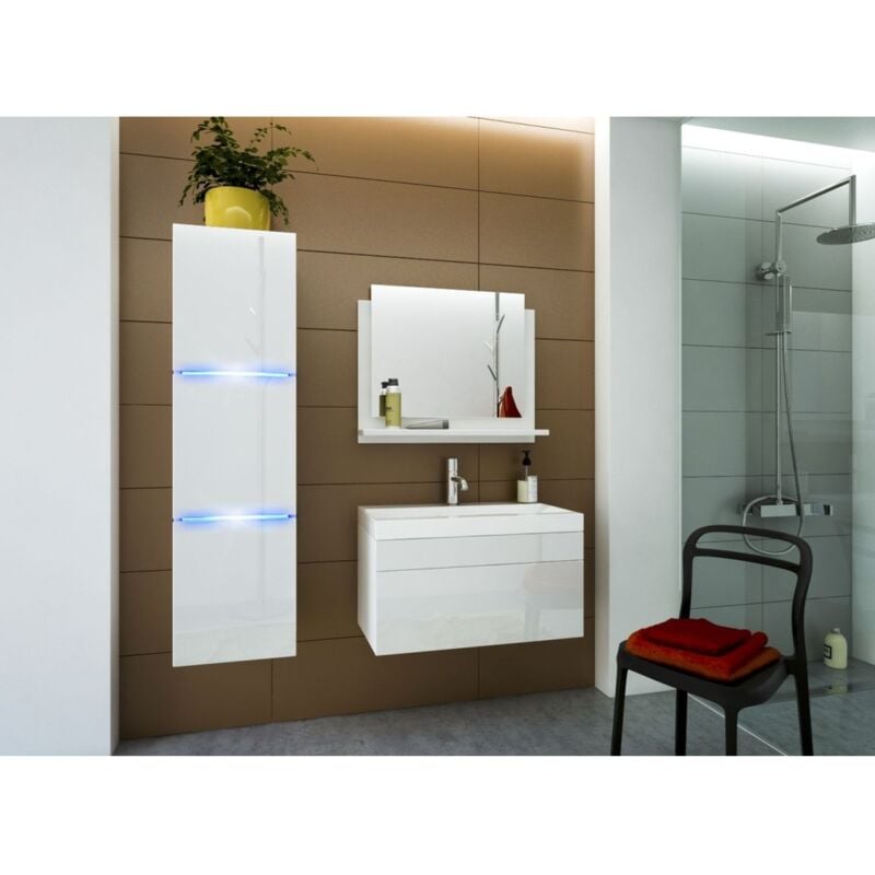 Meublorama - Ensemble meubles de salle de bain blanc complet collection raven.