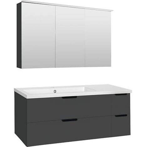 Ensemble meubles de salle de bain LOSSA avec Armoire à glace LED anthracite brillant meuble sous-vasque largeur 1210 mm