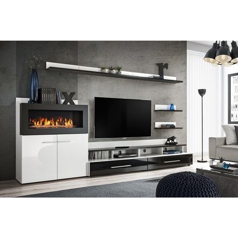Meuble TV avec cheminée électrique Otemna, meuble TV Lowboard