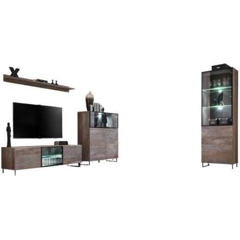 ENSEMBLE MEUBLES DE SALON KAN composé de trois meubles et d'une étagère de style industriel. - Gris