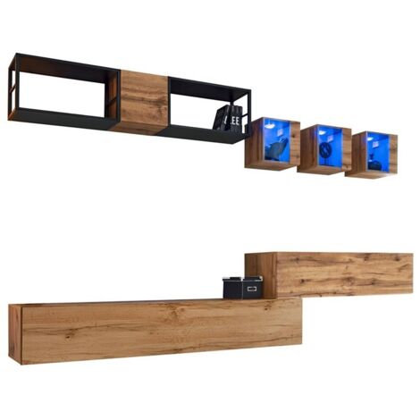Ensemble meubles de salon style industriel SWITCH M3. Coloris chêne.