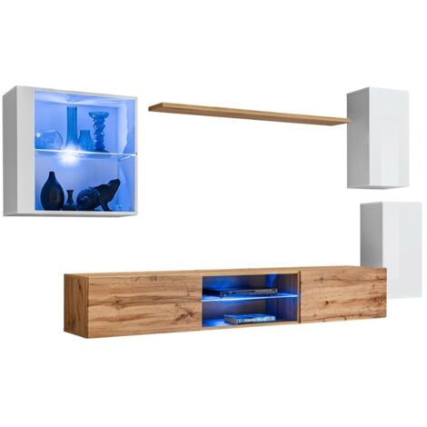 Ensemble meubles de salon SWITCH XXIII – LED – Blanc et chêne – Design suspendu