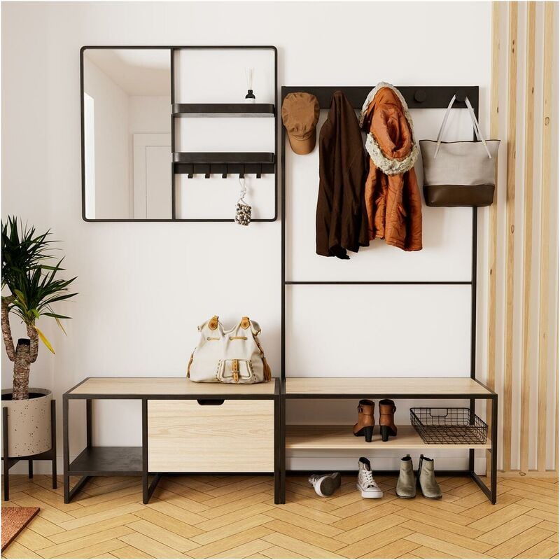 Mob-in - Ensemble meubles d'entrée banc + miroir + portant wilko